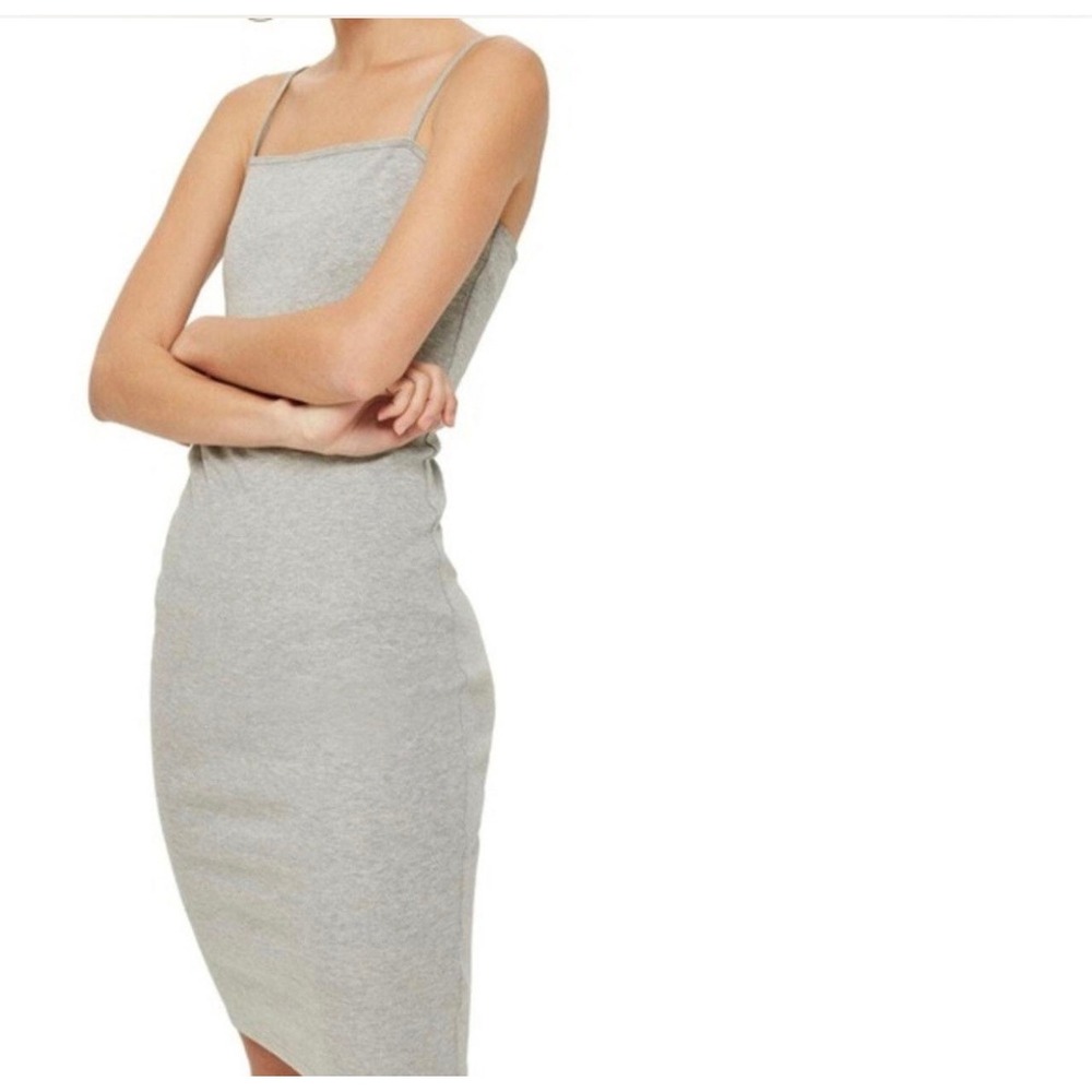 Topshop Womens Gray Square Neck Spaghetti Strap Tshirt Bodycon Mini Dress Size 8